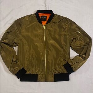 Love Tree Olive Green Bomber Jacket Orange Lining – Size L